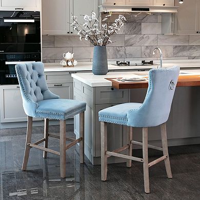 Set of 2 Velvet Counter Stools with Back Button Tufted Bar Chairs
