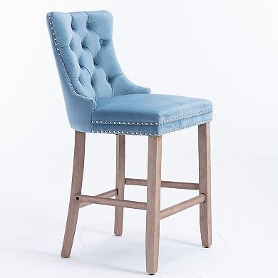 Set of 2 Velvet Counter Stools with Back Button Tufted Bar Chairs