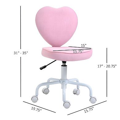 Linen Heart Back Office Chair Adjustable Swivel Vanity Chair