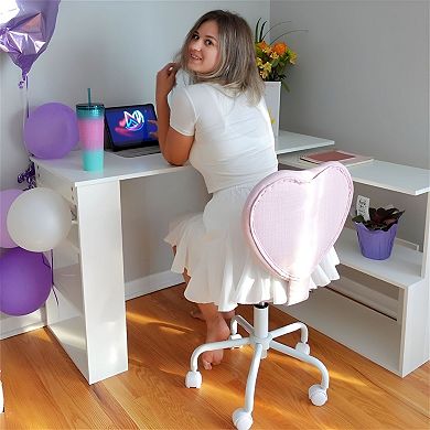 Linen Heart Back Office Chair Adjustable Swivel Vanity Chair