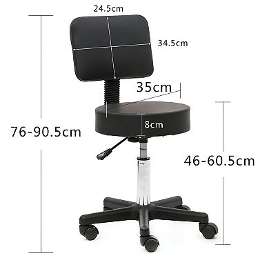 Height Adjustable Rolling Salon Stool with Backrest Round Vanity Chair