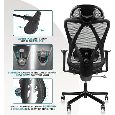 Ergonomic Mesh Office Chair Adjustable Lumbar, Headrest