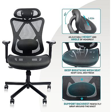 Ergonomic Mesh Office Chair Adjustable Lumbar, Headrest