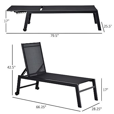 Poolside Chaise Lounge Chair with Adjustable Backrest and Rear Wheels