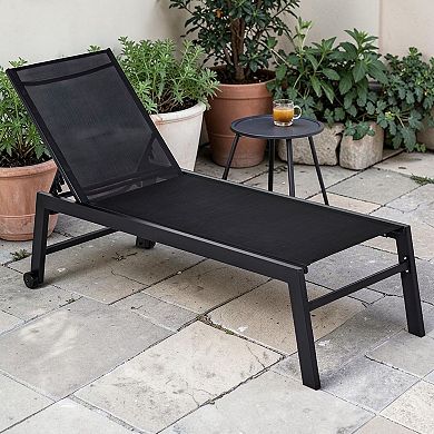 Poolside Chaise Lounge Chair with Adjustable Backrest and Rear Wheels