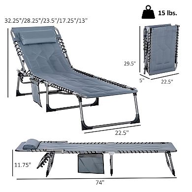 Foldable Poolside Lounge Chair with Cushion and Adjustable Backrest