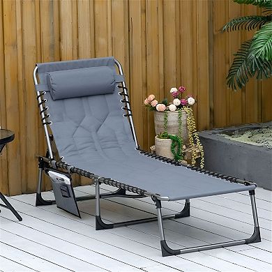 Foldable Poolside Lounge Chair with Cushion and Adjustable Backrest