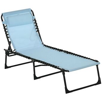 Portable Reclining Mesh Chair with Pillow Headrest for Pool Beach Camping