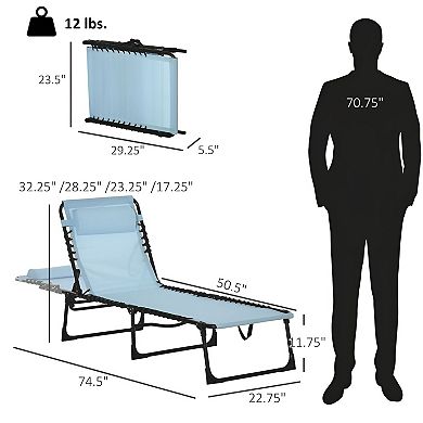 Portable Reclining Mesh Chair with Pillow Headrest for Pool Beach Camping