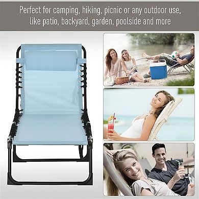 Portable Reclining Mesh Chair with Pillow Headrest for Pool Beach Camping
