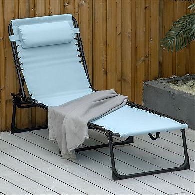 Portable Reclining Mesh Chair with Pillow Headrest for Pool Beach Camping