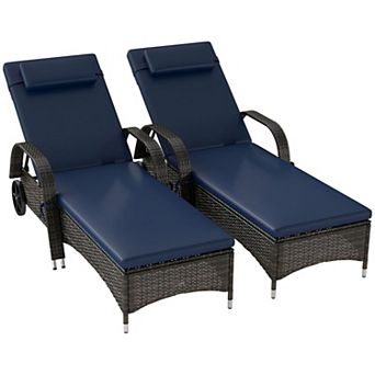 Chaise Lounge Chair with Cushion and Armrests, 5 Position Reclining Patio Chair