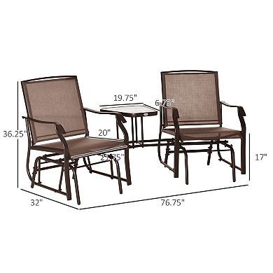 2-Seater Patio Glider Bench with Center Table