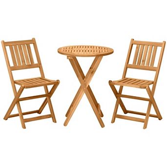 3 pc Folding Patio Bistro Set with Acacia Wood Table and Chairs