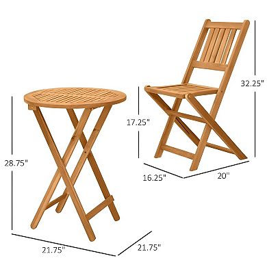 3 Piece Folding Patio Bistro Set with Acacia Wood Table and Chairs