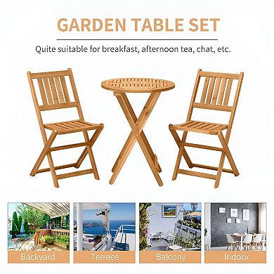 3 Piece Folding Patio Bistro Set with Acacia Wood Table and Chairs