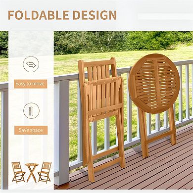 3 Piece Folding Patio Bistro Set with Acacia Wood Table and Chairs