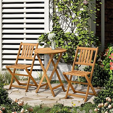 3 Piece Folding Patio Bistro Set with Acacia Wood Table and Chairs