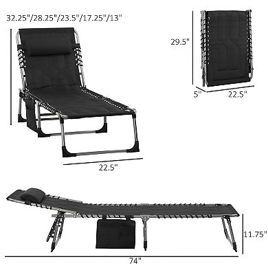 Poolside Lounge Chair with Adjustable Back Padded Seat and Side Storage