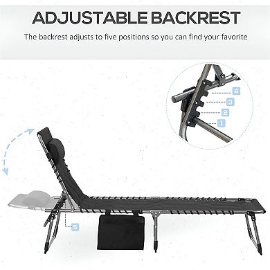 Poolside Lounge Chair with Adjustable Back Padded Seat and Side Storage