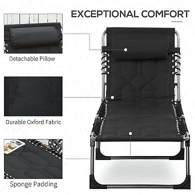 Poolside Lounge Chair with Adjustable Back Padded Seat and Side Storage