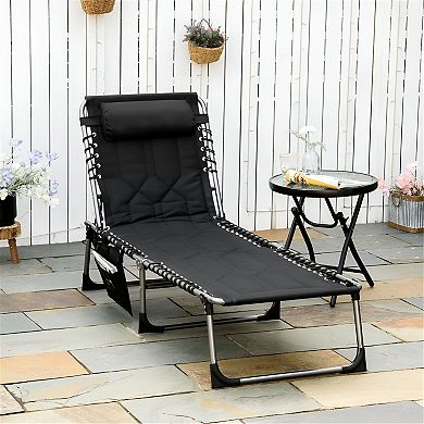Poolside Lounge Chair with Adjustable Back Padded Seat and Side Storage