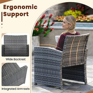 3 Piece Patio Conversation Set with Rattan Chairs and Coffee Table