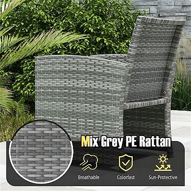 3 Piece Patio Conversation Set with Rattan Chairs and Coffee Table