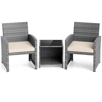 3 pc Patio Conversation Set with Rattan Chairs and Coffee Table