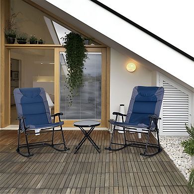 3 Piece Folding Patio Rocking Chair Set with Glass Side Table