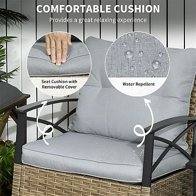 3 Piece Patio Rocking Chair Set with Wicker Chairs and 2 Tier Coffee Table