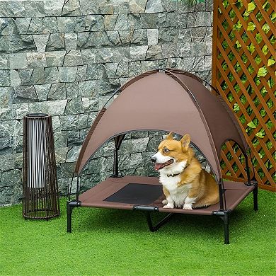 Outdoor Elevated Dog Bed with Canopy, Foldable Design, and Carry Bag