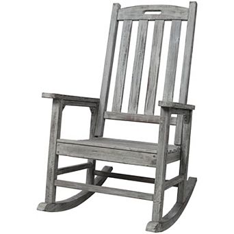 Rocking Chair with Slatted Wood Seat and High Back Indoor - Outdoor