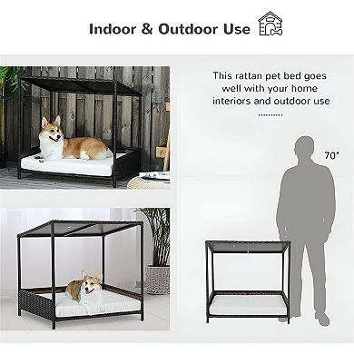 Modern Dog Bed with Cushion and Roof for Small to Medium Pets