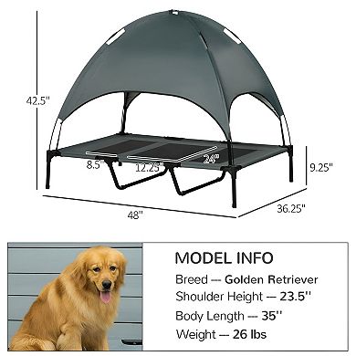Foldable Pet Bed with Metal Frame and Canopy for Outdoor Comfort