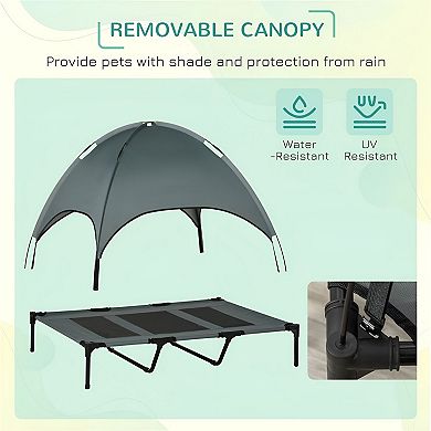Foldable Pet Bed with Metal Frame and Canopy for Outdoor Comfort