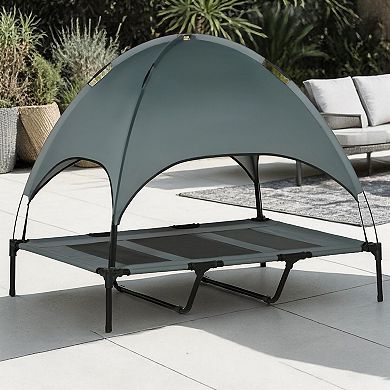 Foldable Pet Bed with Metal Frame and Canopy for Outdoor Comfort