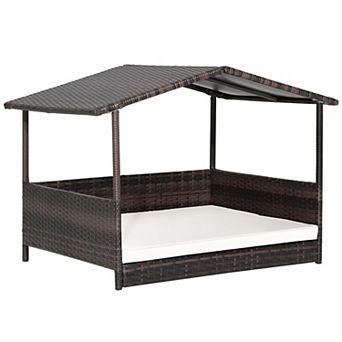 Elevated Dog Bed with Rattan Frame and Removable Cushion