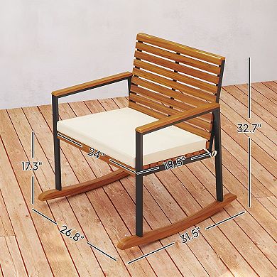 Set of 2 Acacia Wood Rocking Chairs with Cushions