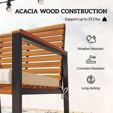 Set of 2 Acacia Wood Rocking Chairs with Cushions