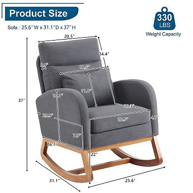 Living Room Rocking Chair with Side Pockets and Lumbar Pillow