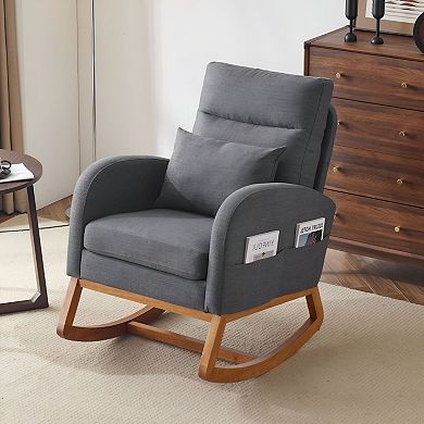 Living Room Rocking Chair with Side Pockets and Lumbar Pillow