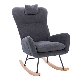 Upholstered Rocking Chair with Curved Backrest and Armrests