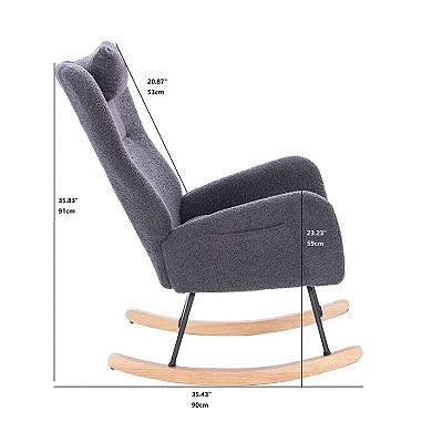 Upholstered Rocking Chair with Curved Backrest and Armrests