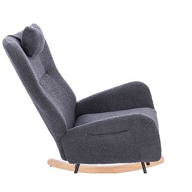 Upholstered Rocking Chair with Curved Backrest and Armrests