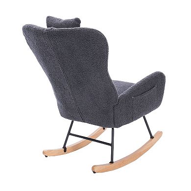 Upholstered Rocking Chair with Curved Backrest and Armrests