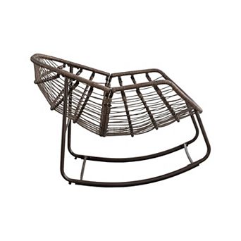 Rocking Chair with Steel Frame and Faux Fur Cushion for Indoor-Outdoor