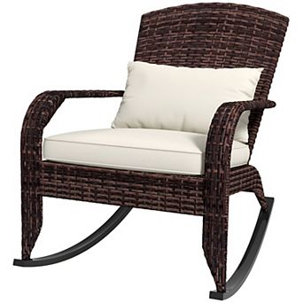 Outdoor Adirondack Rocking Chair with Cushions, PE Rattan Frame