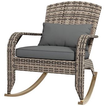 Outdoor Adirondack Rocking Chair with Cushions, PE Rattan Frame