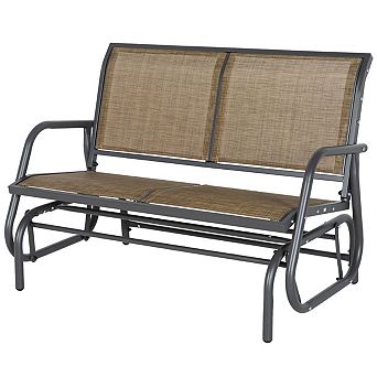 2-Person Outdoor Glider Bench with Mesh Seat and Steel Frame